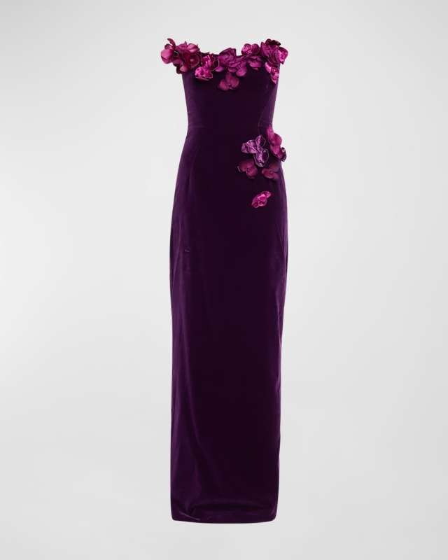 Strapless Satin Orchid Velvet Gown